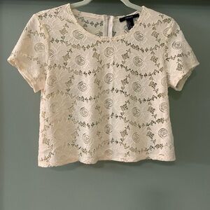 FOREVER 21 Cream Floral Lace Cropped Blouse